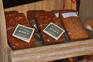 Freshly baked handmade breads and artisan cakes at New Castle Christmas Tree Farm near Forrest City, Arkansas.